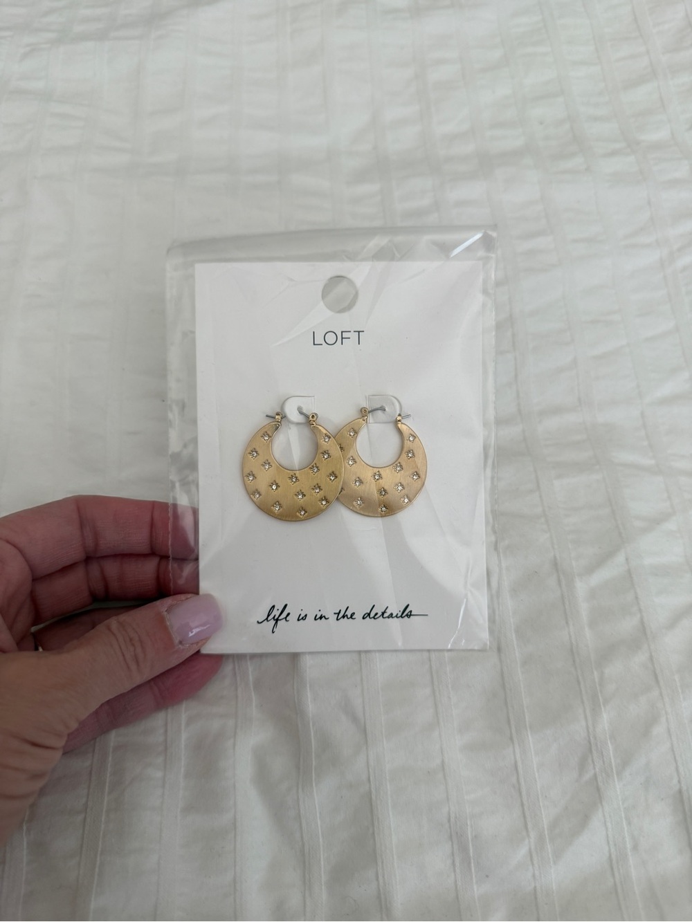 LOFT Gold Crystal-Accent Crescent Hoop Earrings
